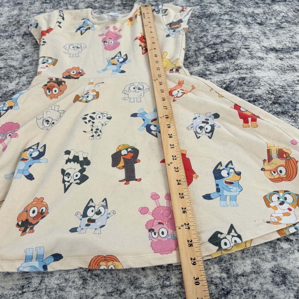 Bluey Character Print Skater Dress Kids Size 10-12 Cream Short Sleeve Bingo Coco - Picture 5 of 9